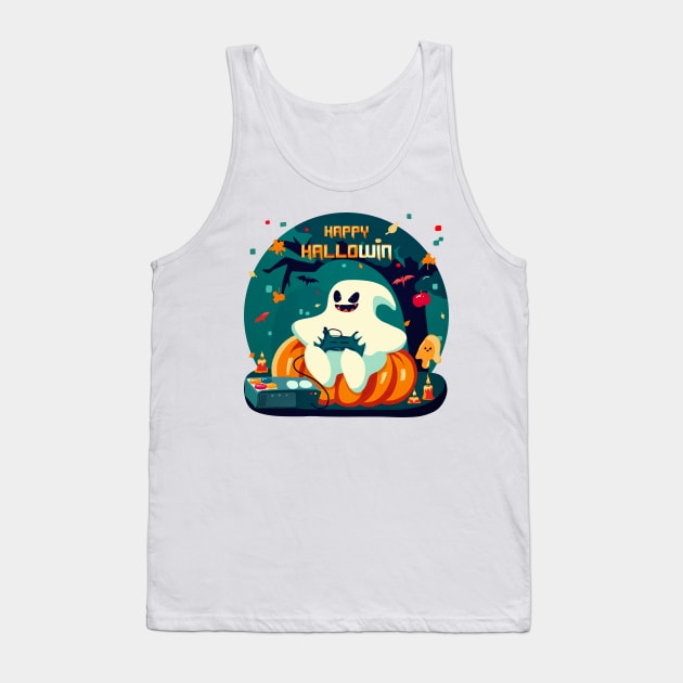 Happy Halloween Pun Video Gamer Ghost Tank Top by enchantedrealm